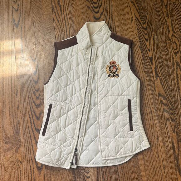 Polo Ralph Lauren Quilted Vest Cream Embroidered Crest Equestrian Women’s - Picture 1 of 3